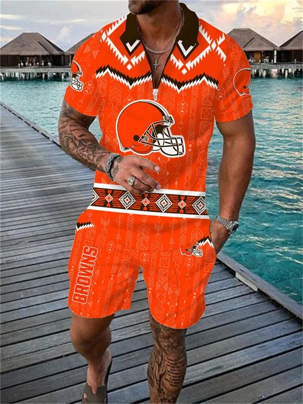Cleveland Browns Zip Polo Shirt and Shorts Men