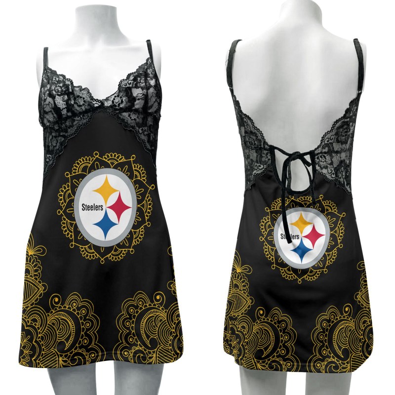 Pittsburgh Steelers Lace Back Strap Slip Dress - Image 1