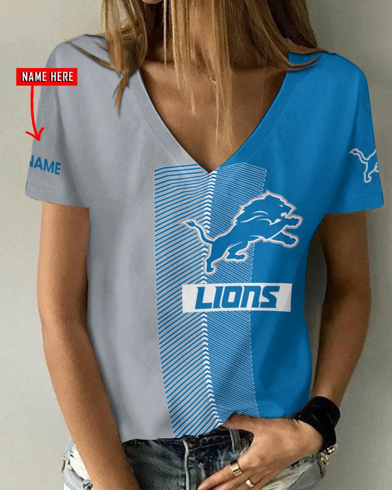Personalized Detroit Lions V-neck Women T-shirt