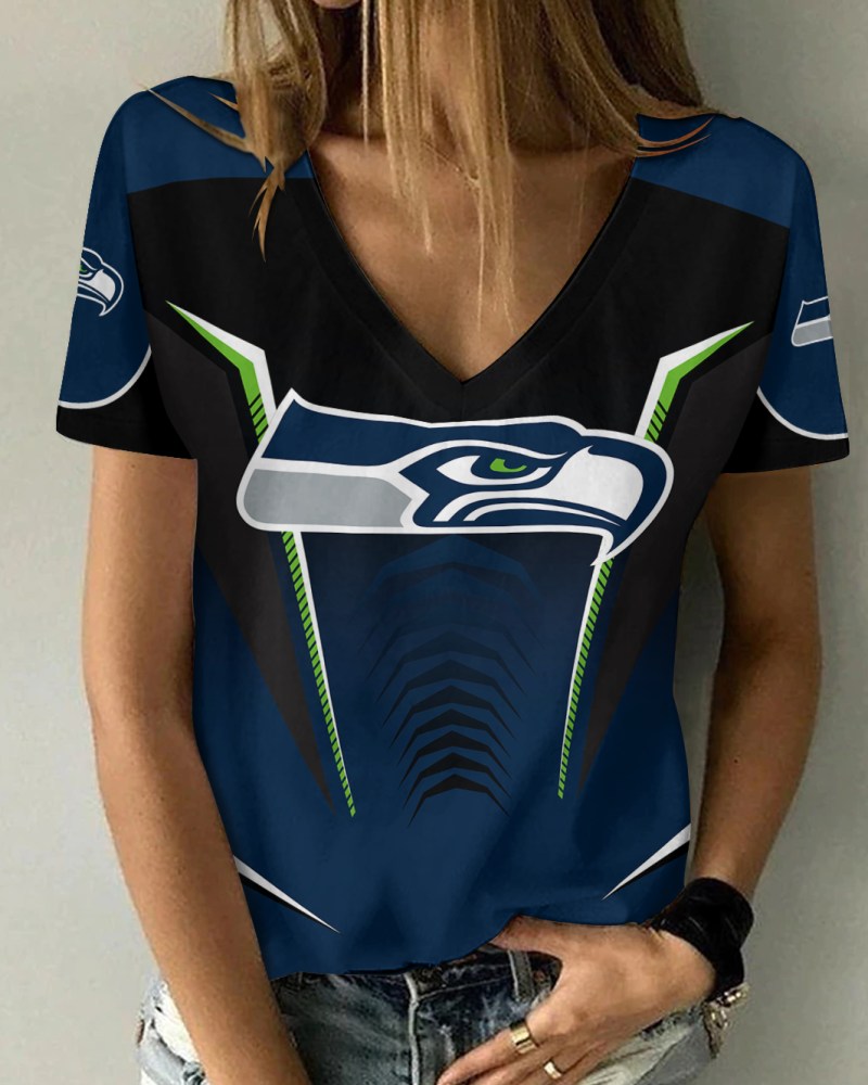 Seattle Seahawks V-neck Women T-shirt Front View