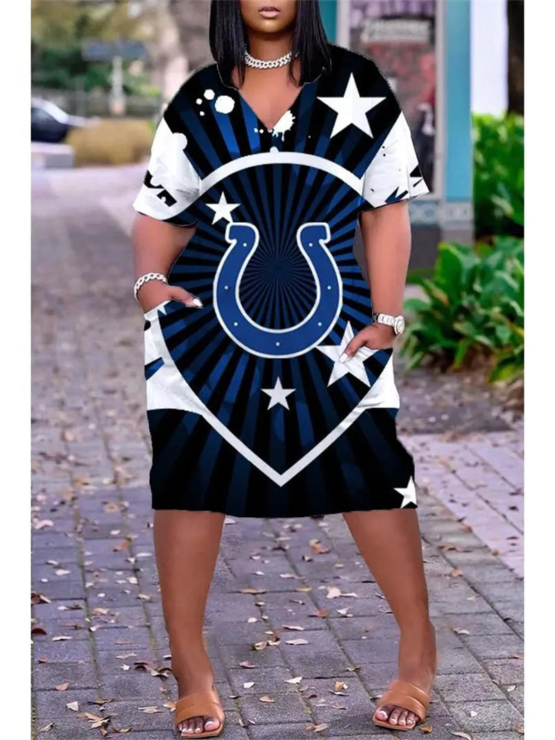 Indianapolis Colts V-neck Casual Pocket Dress