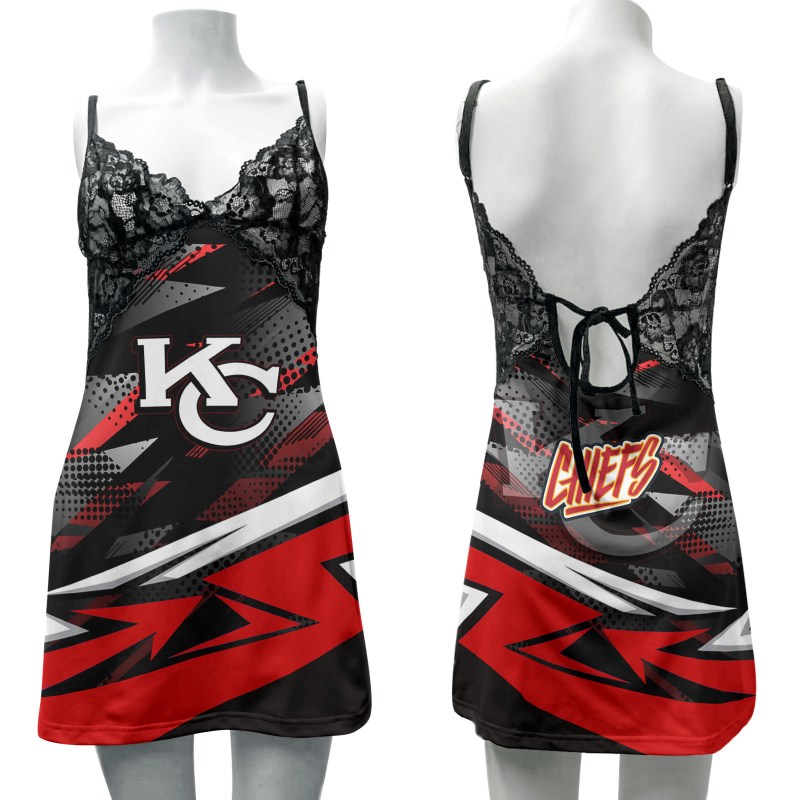 Kansas City Chiefs Lace Back Strap Slip Dress Front View