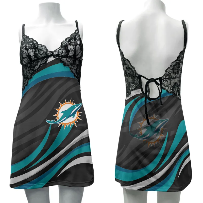 Miami Dolphins Lace Back Strap Slip Dress