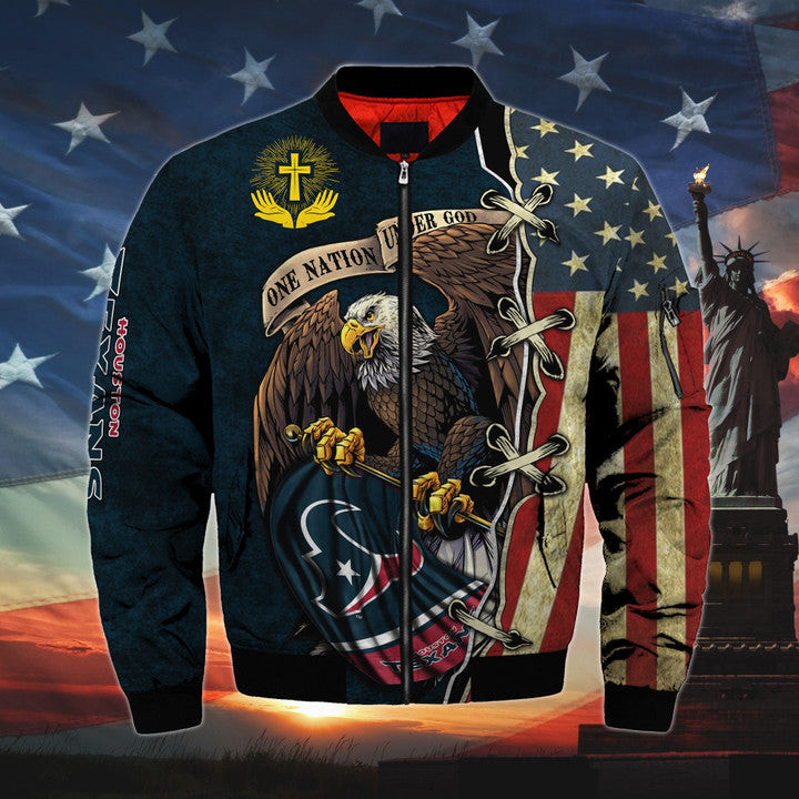 Men's One Nation Under God Houston Texans Bomber Jacket