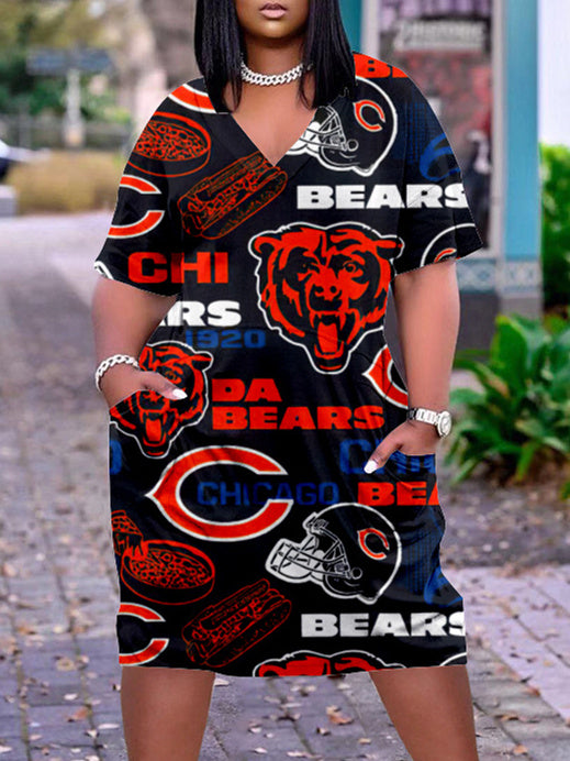 Chicago Bears V-neck Casual Pocket Dress