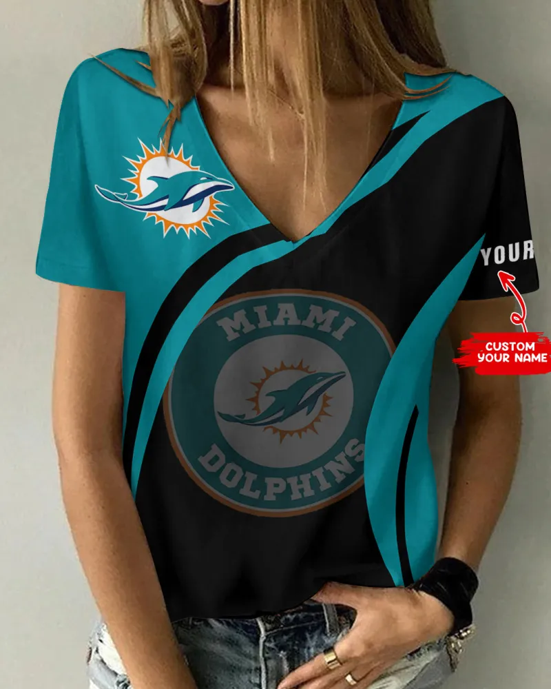 Miami Dolphins Personalized Summer V-neck Women T-shirt
