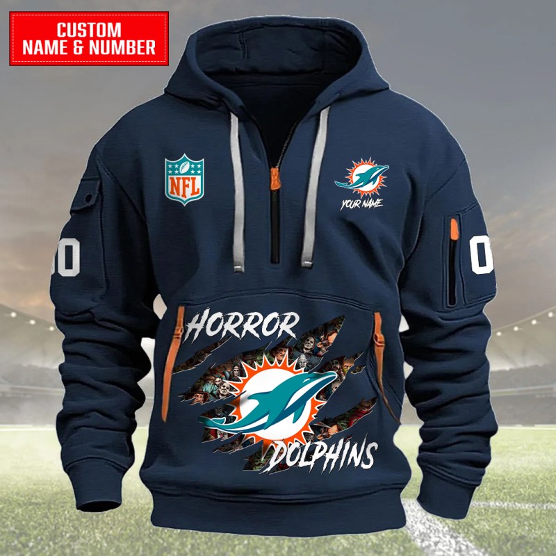 Miami Dolphins Quarter Zip Hoodie Navy