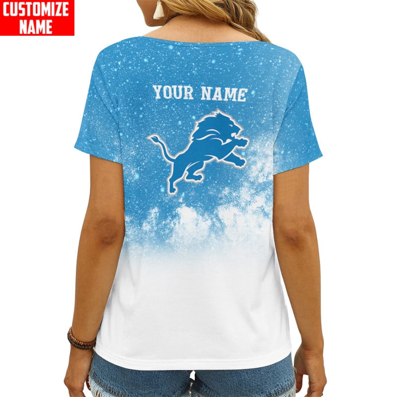 Detroit Lions Personalized V-Neck Women's T-shirt - Back View