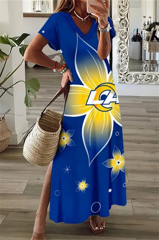 Los Angeles Rams V-Neck Side Slit Long Dress