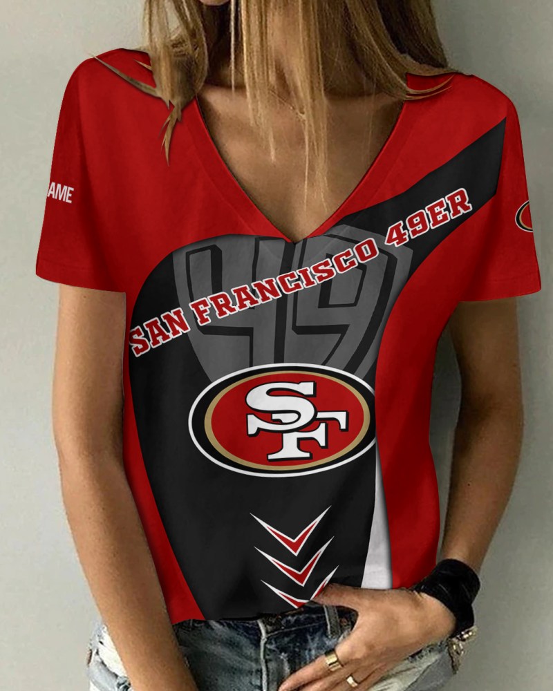 San Francisco 49ers Personalized Women's V-neck T-shirt Mockup 1