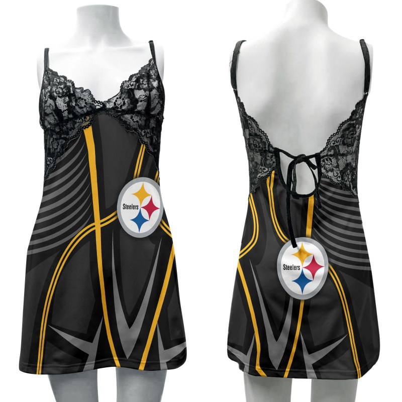 Pittsburgh Steelers Lace Back Strap Slip Dress