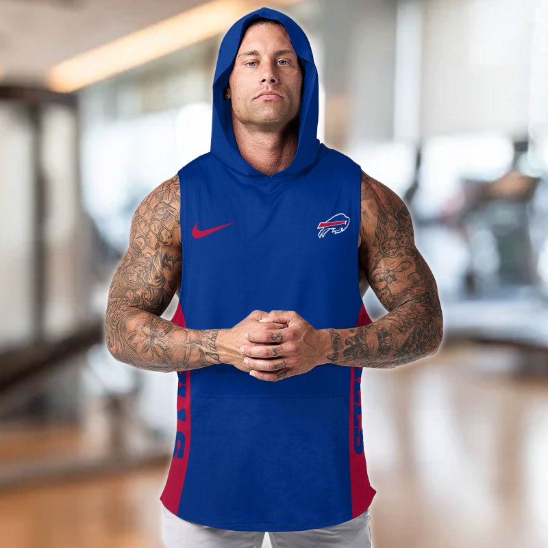 Buffalo Bills Personalized Men's Workout Hooded Tank Top - Team Color Front