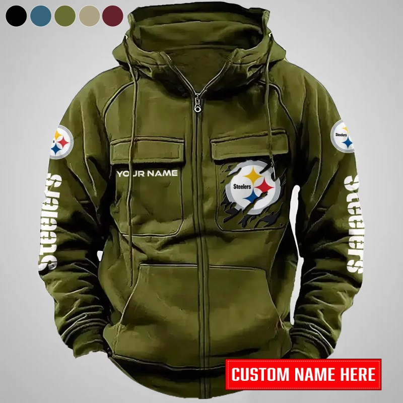 Pittsburgh Steelers Personalized Zip-Up Hoodie Green