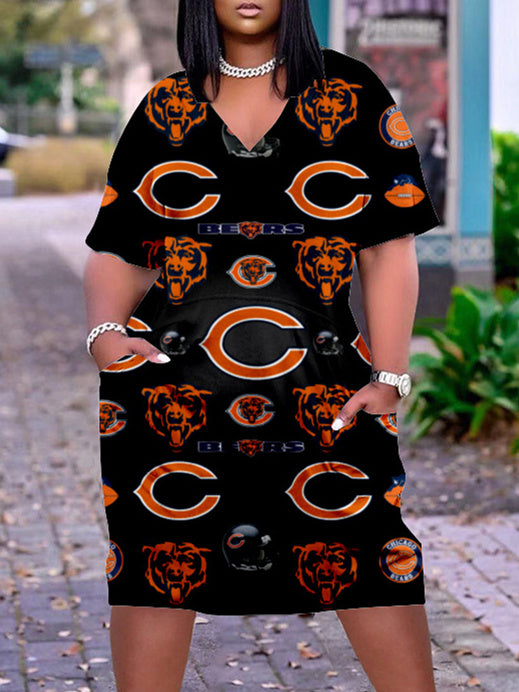 Chicago Bears V-neck Casual Pocket Dress