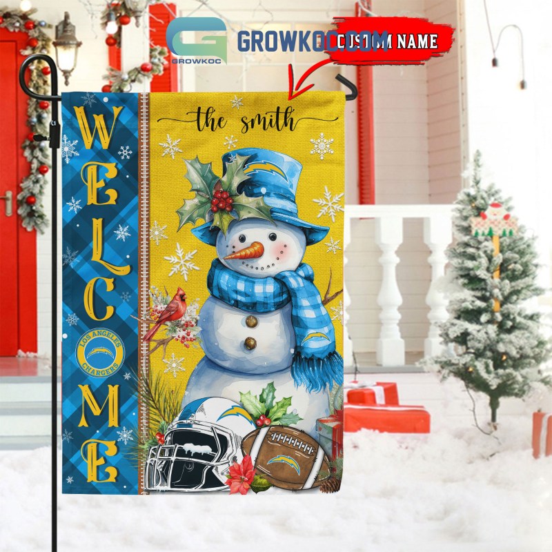 Los Angeles Chargers Football Snowman Welcome Christmas Personalized House Flag