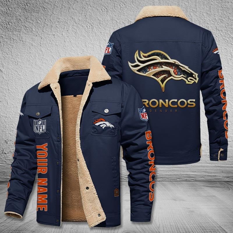 Denver Broncos Personalized Winter Fleece Bomber Jacket - On Model