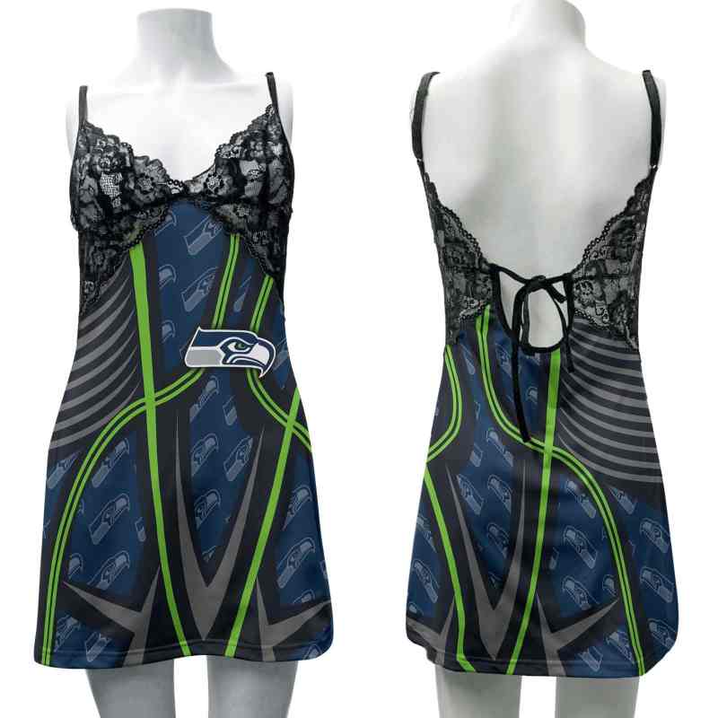 Seattle Seahawks Lace Back Strap Slip Dress Front