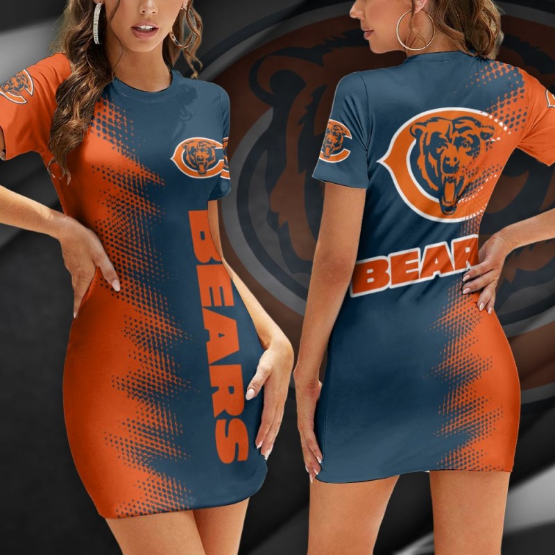Chicago Bears Casual Short Sleeve Bodycon Mini Dress