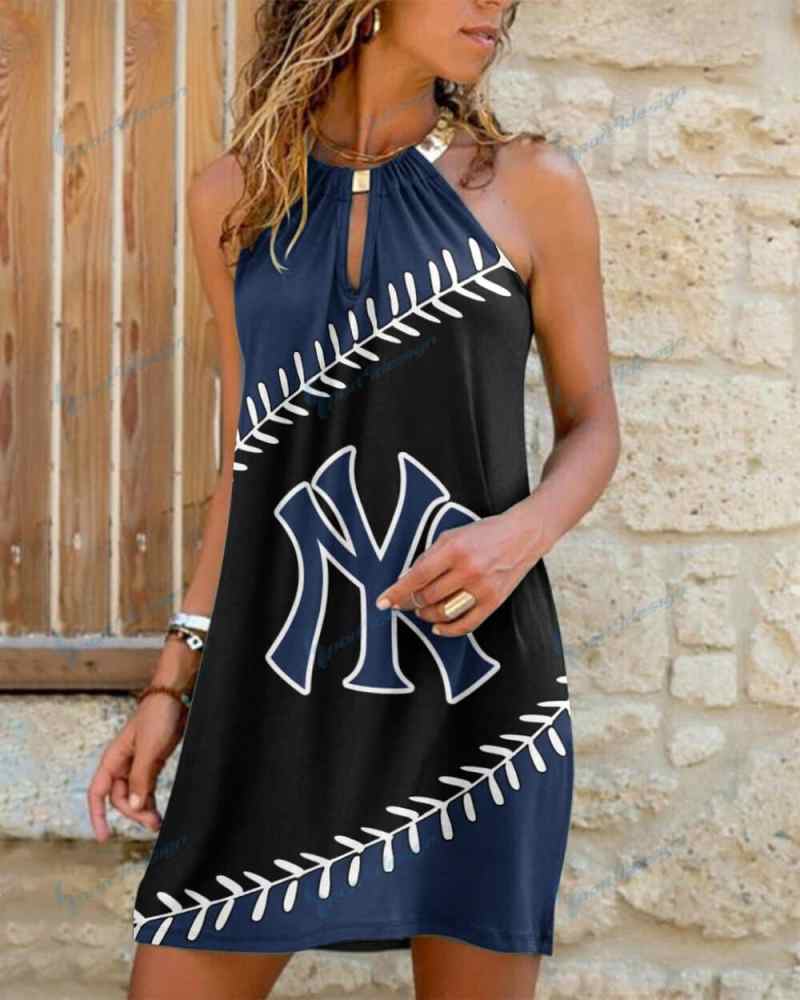 New York Yankees Summer Casual Metal Halter Neck Sleeveless Dress