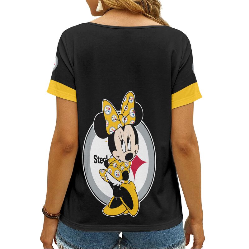 Pittsburgh Steelers V-neck Women T-shirt Back View