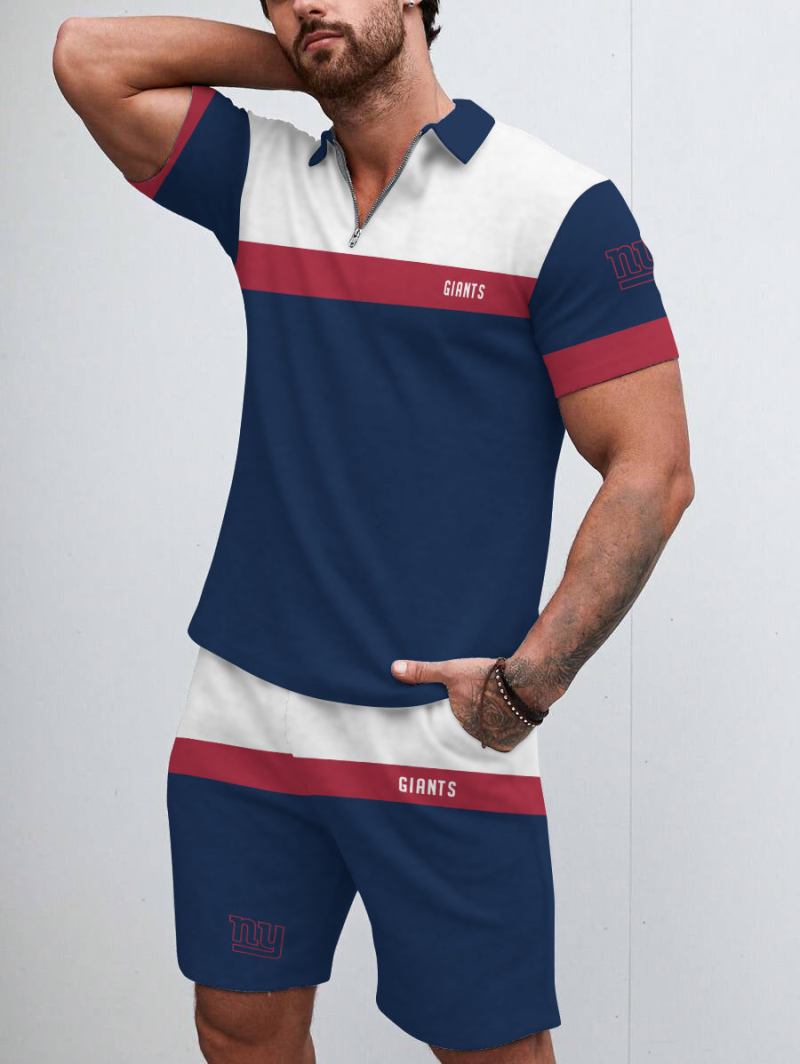 New York Giants Limited Edition ZIP Polo Shirt and Shorts Two-Piece Suit