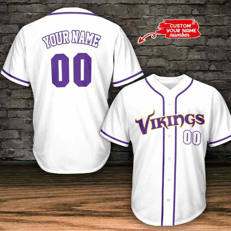 Minnesota Vikings Personalized Baseball Jersey White