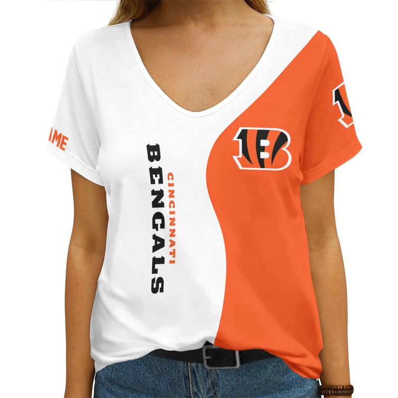 Cincinnati Bengals Personalized V-neck Women T-shirt - Image 2