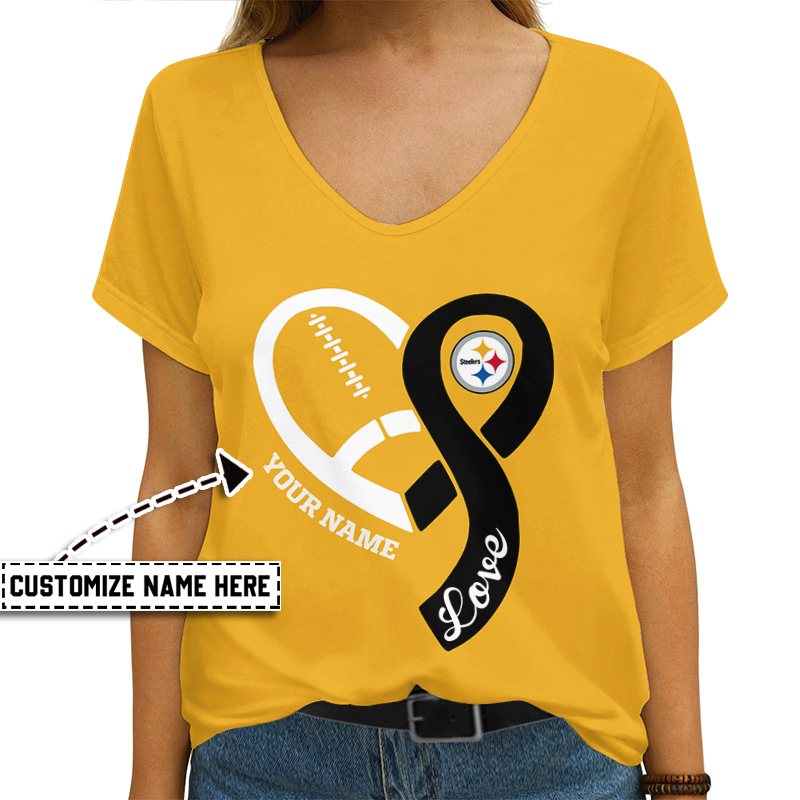 Pittsburgh Steelers Personalized V-neck Women T-shirt