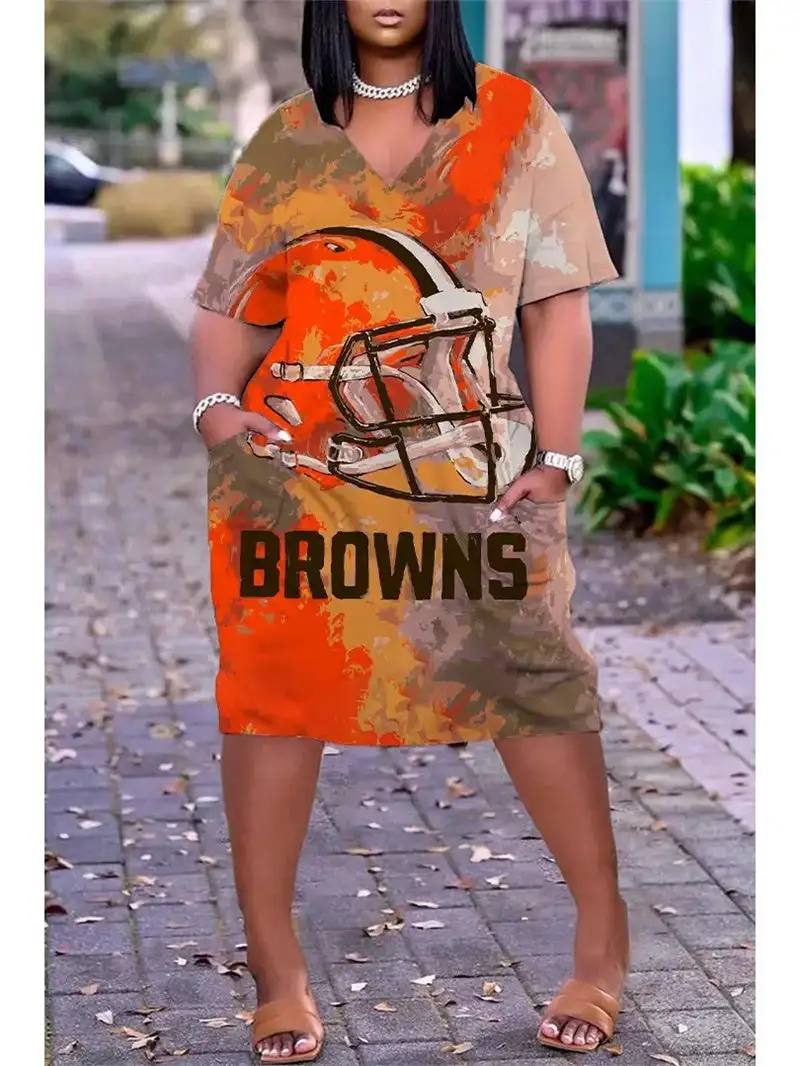 Cleveland Browns V-neck Casual Pocket Dress