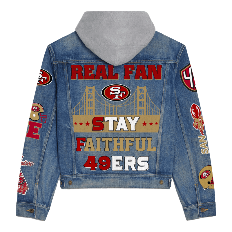 Back Design of San Francisco 49ers Premium Hooded Denim Jacket