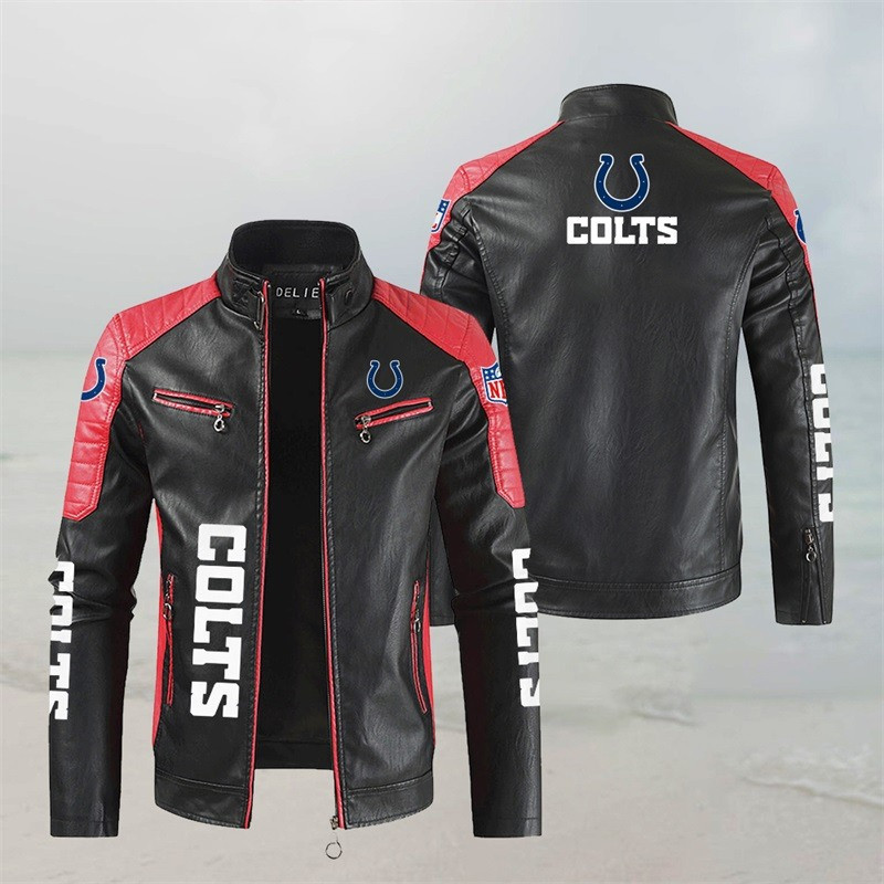 Indianapolis Colts Stand Collar Leather Jacket