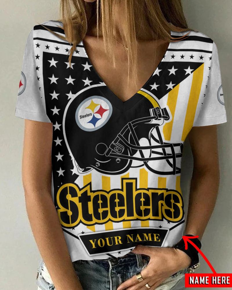 Pittsburgh Steelers Personalized V-neck Women T-shirt - Image 1