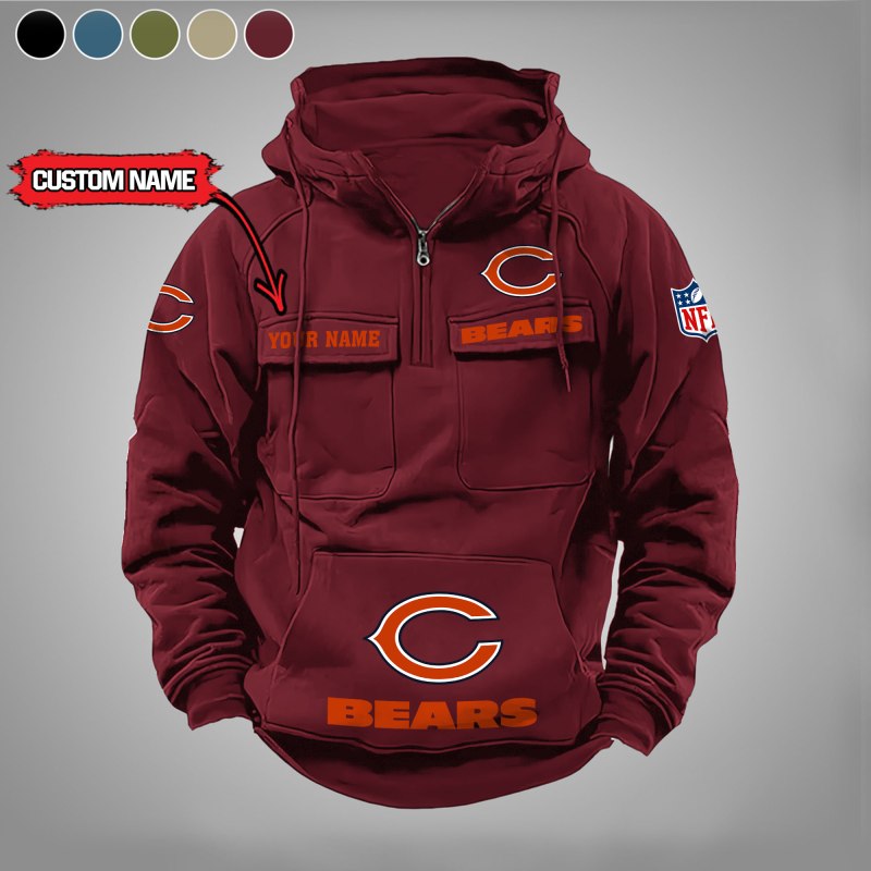 Chicago Bears Multi-Pockets Zip Hoodie Red