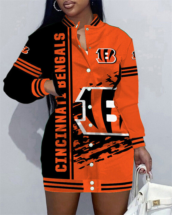 Cincinnati Bengals Women Button Down Jacket Dress