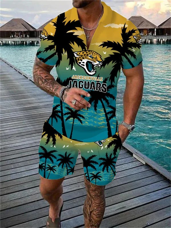 Jacksonville Jaguars Zip Polo Shirt and Shorts