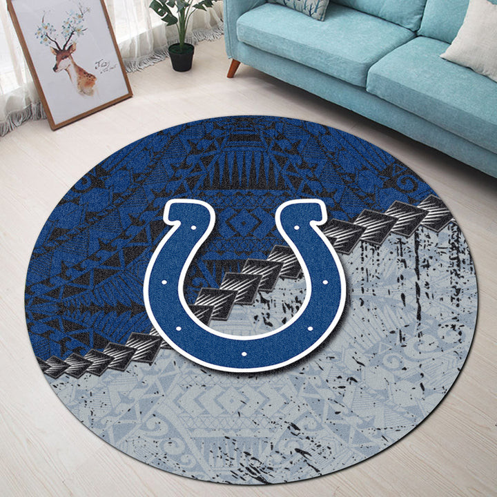Indianapolis Colts Round Rug Grunge Polynesian Tattoo 18