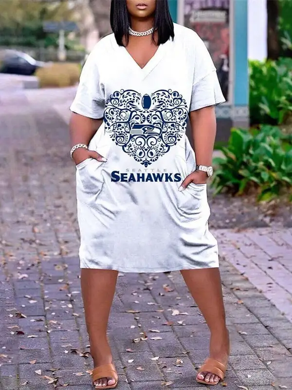 Seattle Seahawks V-neck Casual Pocket Dress