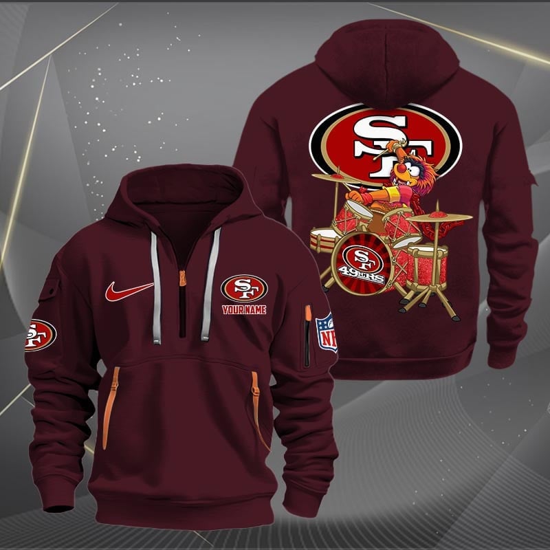 San Francisco 49ers Premium Personalized Quarter Zip Hoodie