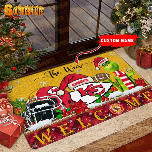 Kansas City Chiefs Christmas Personalized Doormat