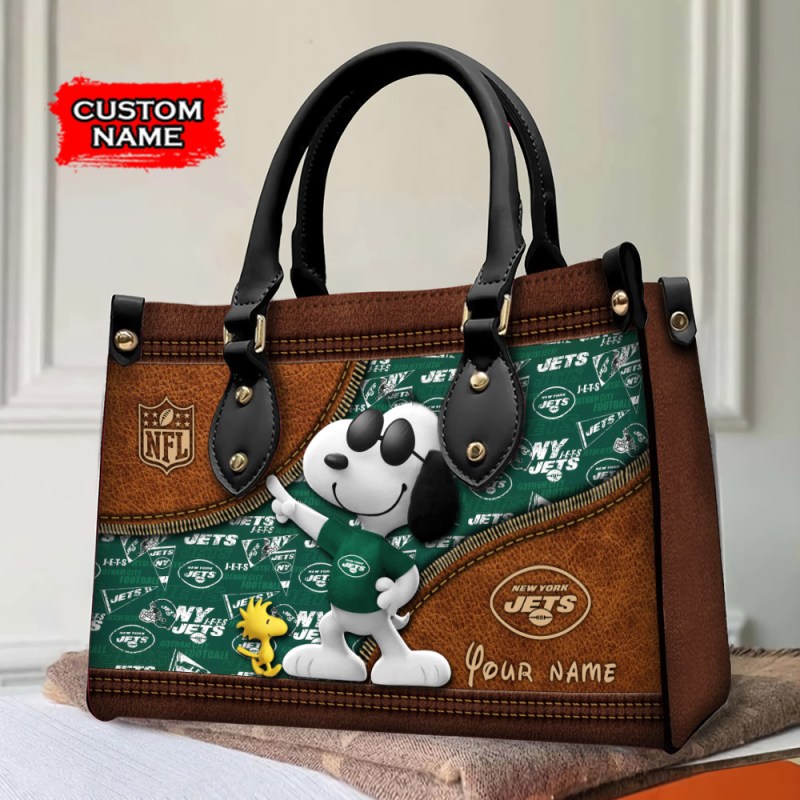 New York Jets Personalized Leather Hand Bag - Inside View