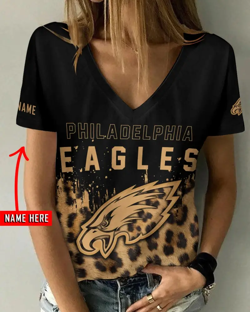 Philadelphia Eagles Personalized V-neck Women T-shirt Image 1
