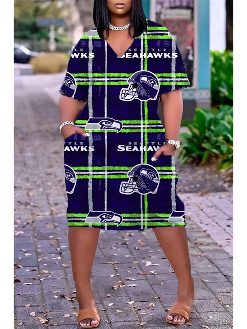 Seattle Seahawks V-neck Casual Pocket Dress