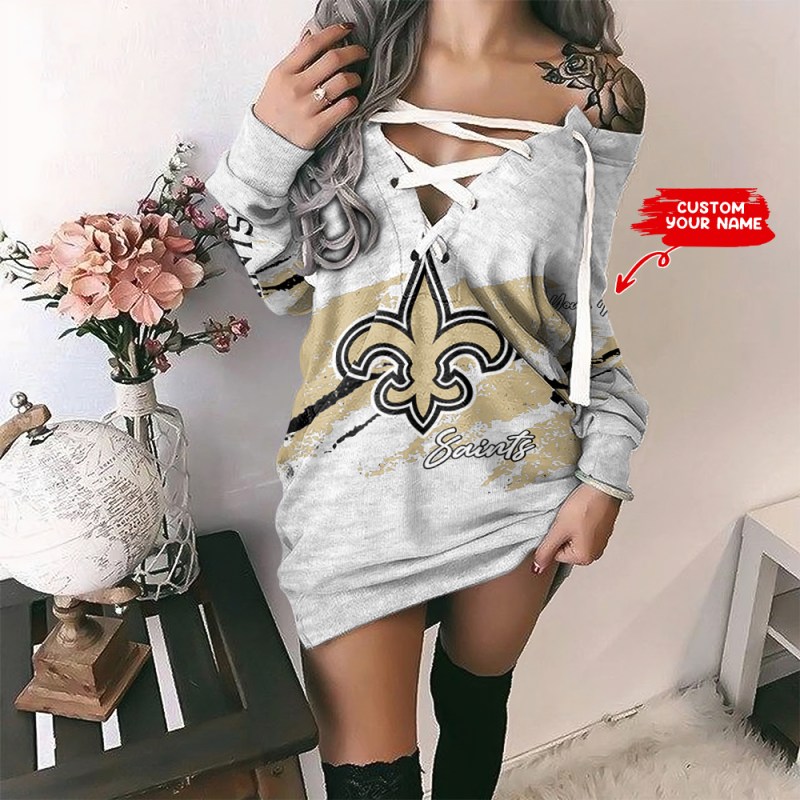 New Orleans Saints Personalized Lace-Up Sweatshirt