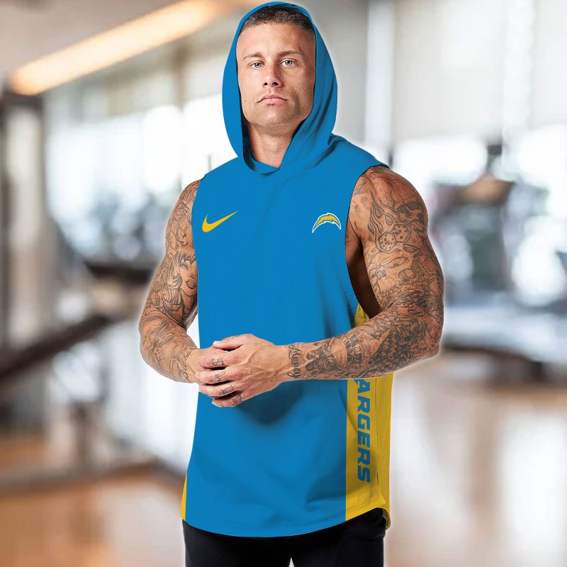 Los Angeles Chargers Workout Hooded Tank Top White Front