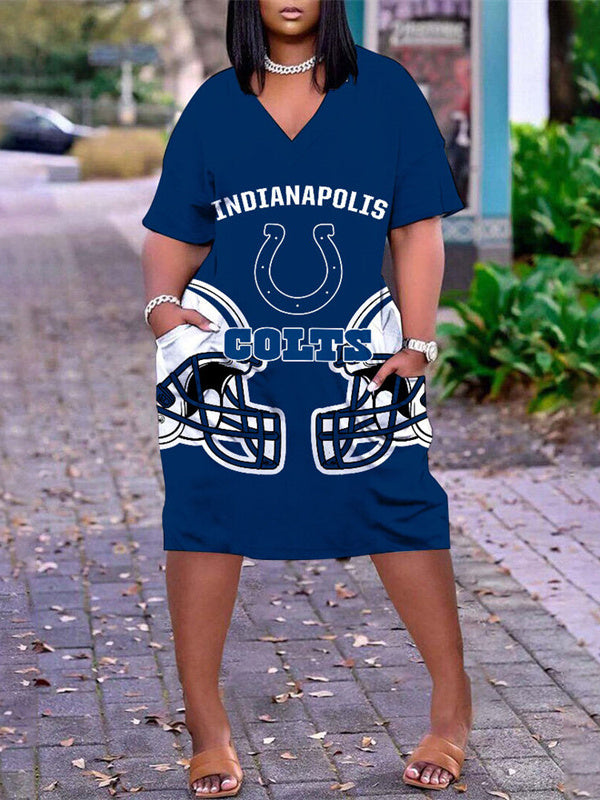 Indianapolis Colts V-neck Casual Pocket Dress