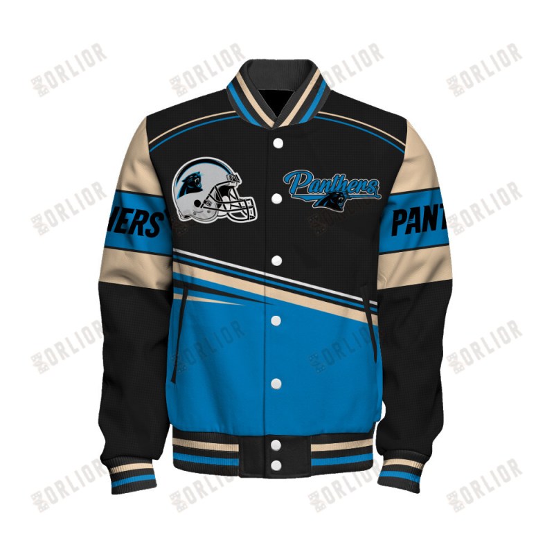 Detailed view of Carolina Panthers Varsity Jacket