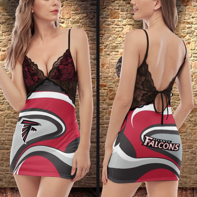 Atlanta Falcons Lace Back Strap Slip Dress - Back View