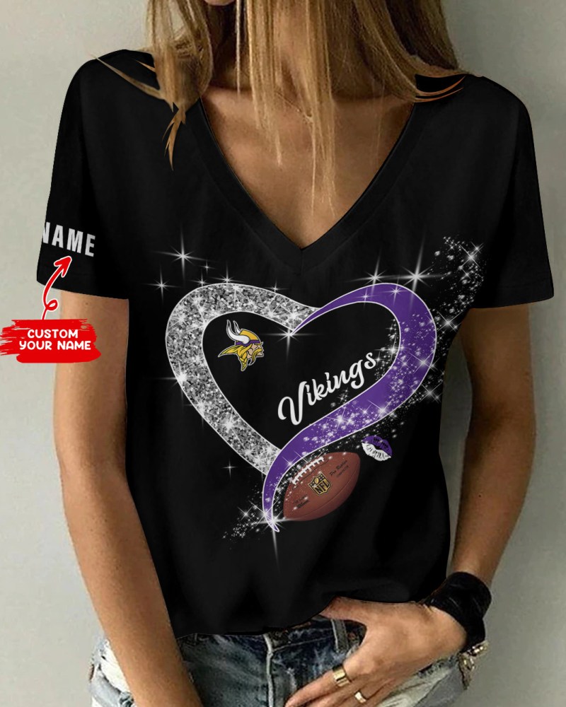 Minnesota Vikings Personalized Summer V-Neck Women T-shirt