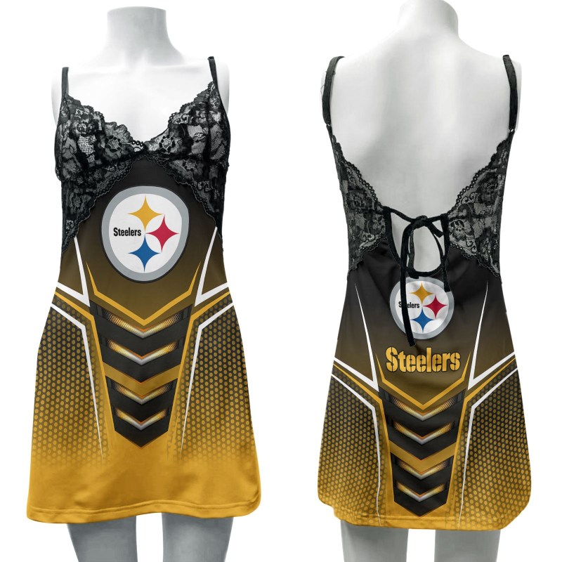 Pittsburgh Steelers Lace Back Strap Slip Dress