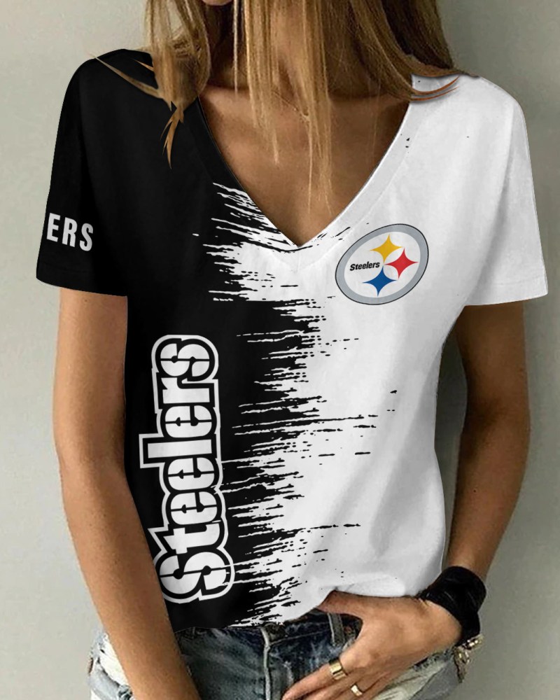 Pittsburgh Steelers Summer V-Neck Women T-shirt